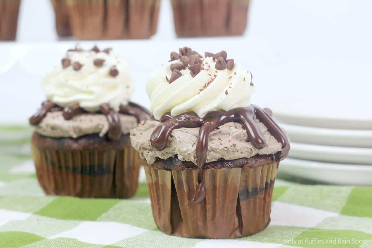 chocolate mousse cupcakes with ganache and chocolate chips