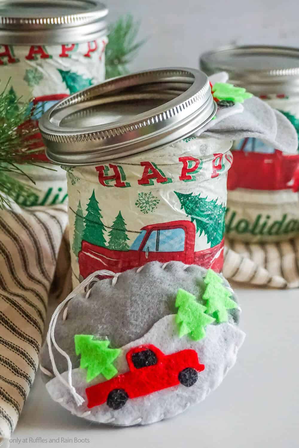 diy mason jar gift idea with a red farm truck