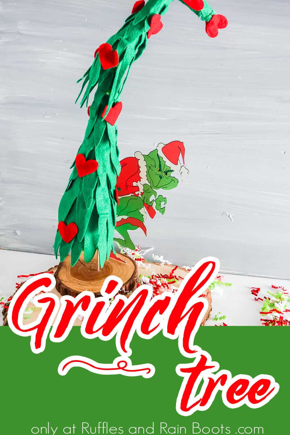 easy diy grinch holiday craft with text which reads grinch tree