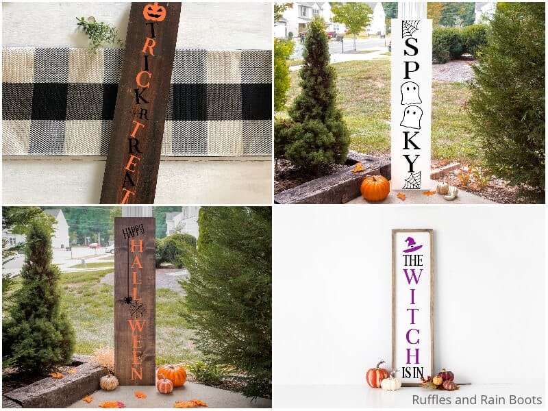 photo collage of four halloween sign cut file sets