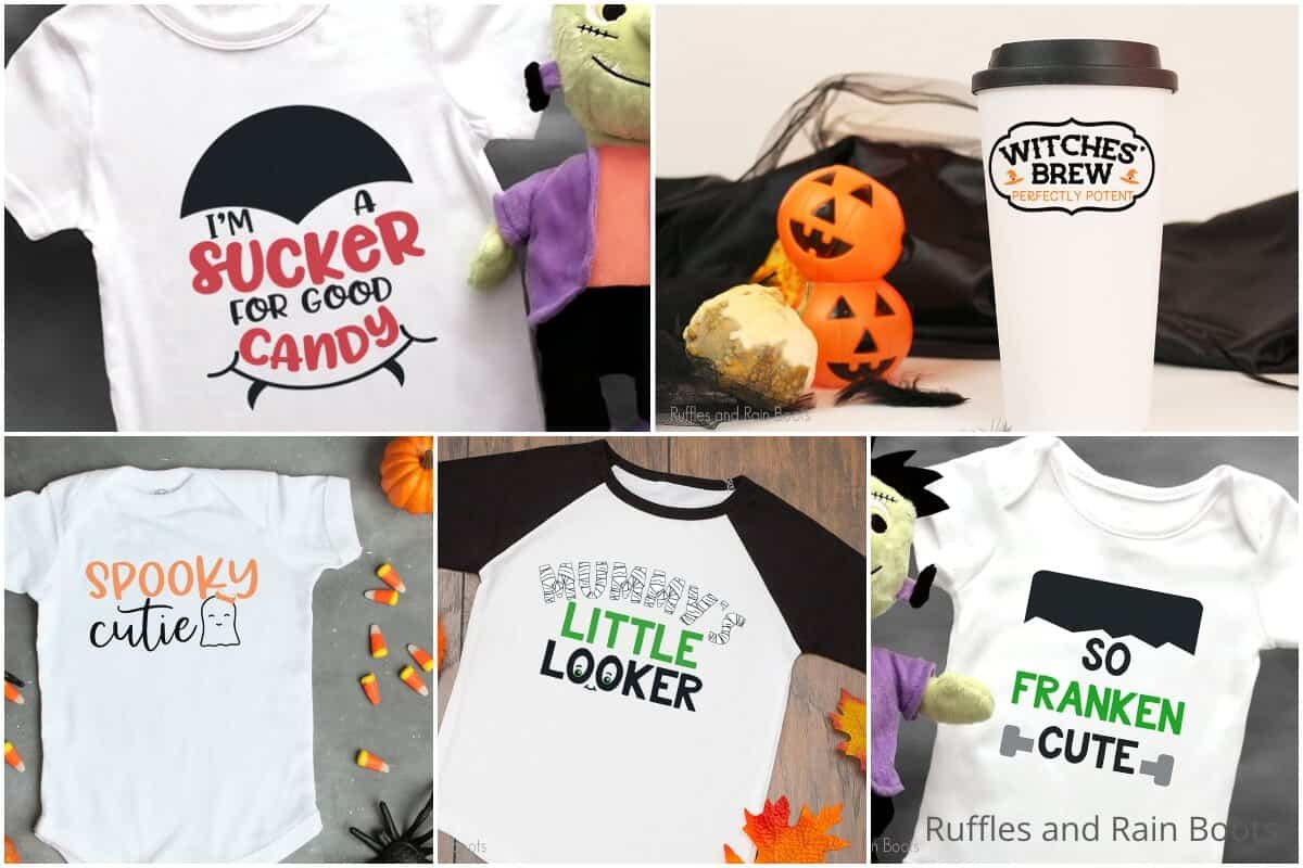 photo collage of fun halloween cut files for cricut or silhouette