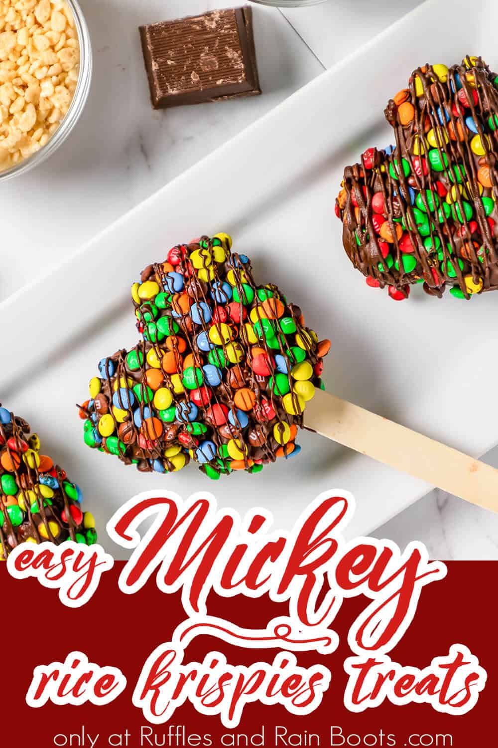 copycat disney mickey mouse treats with text which reads easy mickey rice krispies treats