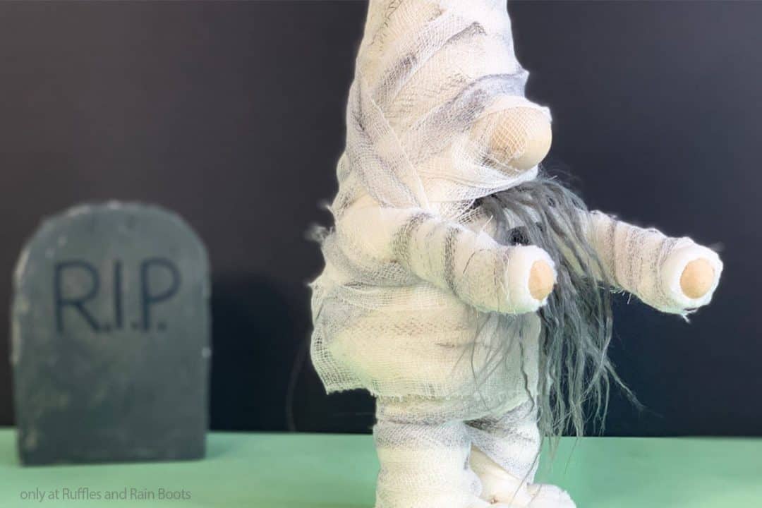 Easy DIY Halloween Mummy Gnome - Ruffles and Rain Boots