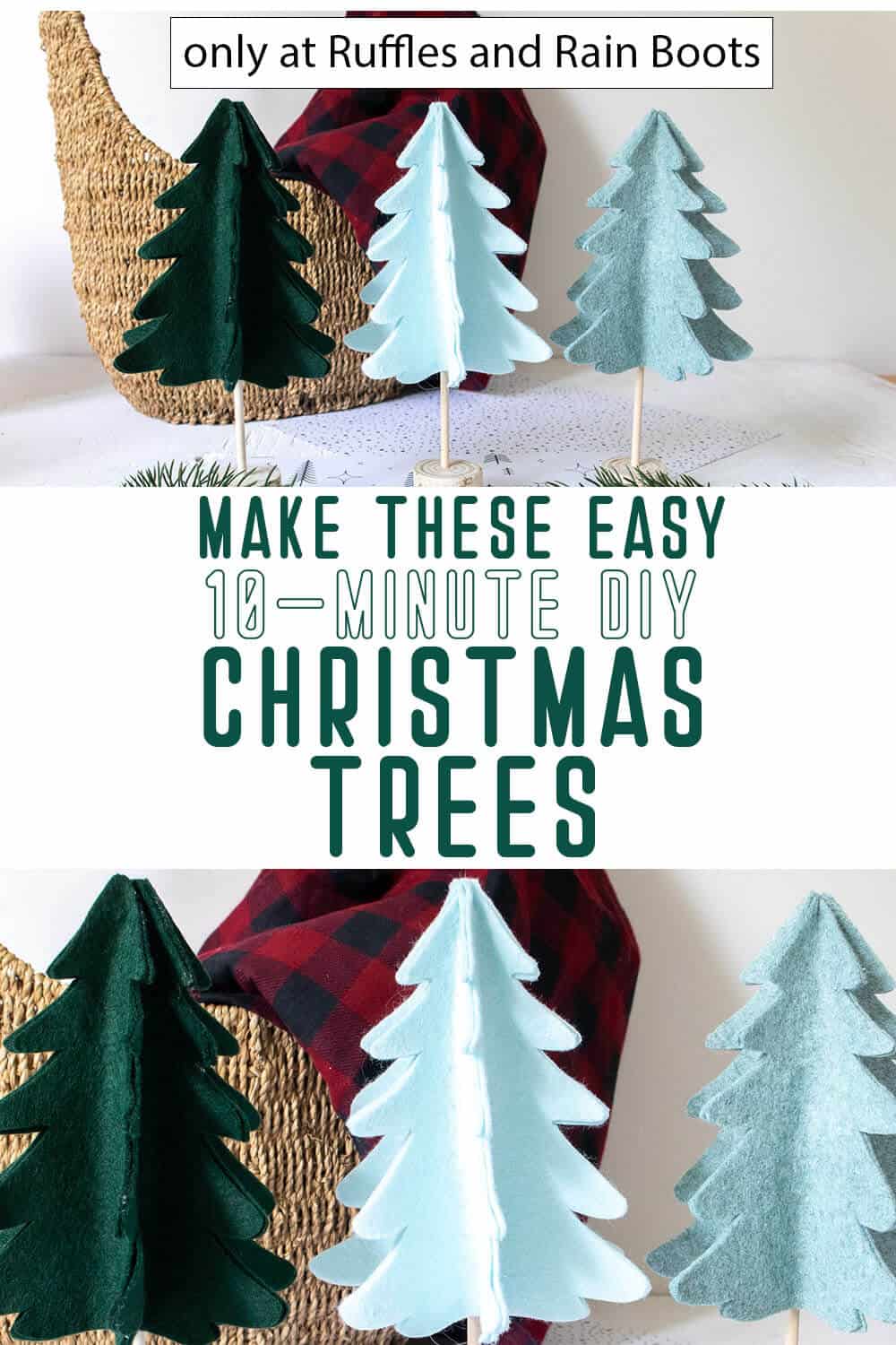 photo collage of scandinavian christmas decor christmas trees with text which reads make these easy 10-minute diy christmas trees
