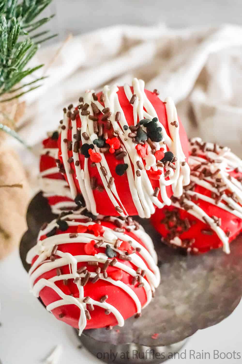 easy christmas hot chocolate bombs with mickey sprinkles