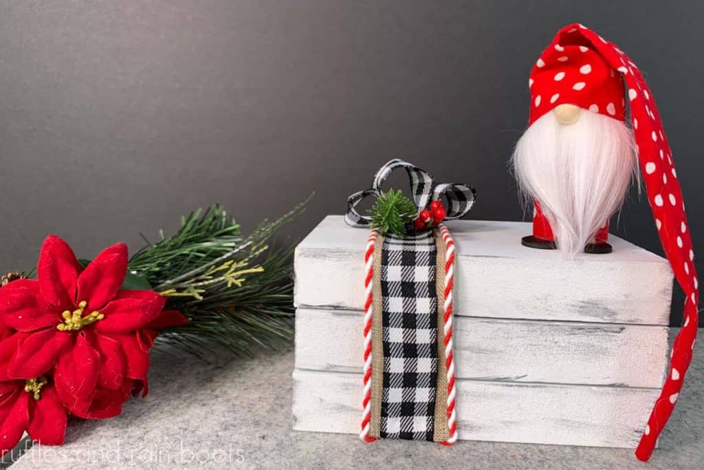 This Easy DIY Farmhouse Bookstack Gnome Stand is a Quick Craft!