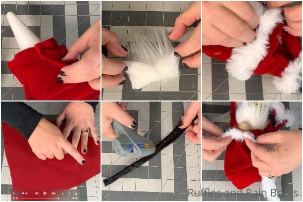 photo collage tutorial of how to make a diy christmas gnome santa