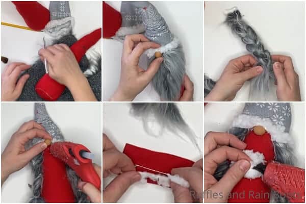 photo collage tutorial of how to make a sewn christmas gnome