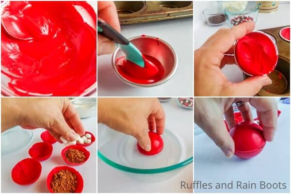 photo collage tutorial of how to make christmas mickey hot cocoa bombs