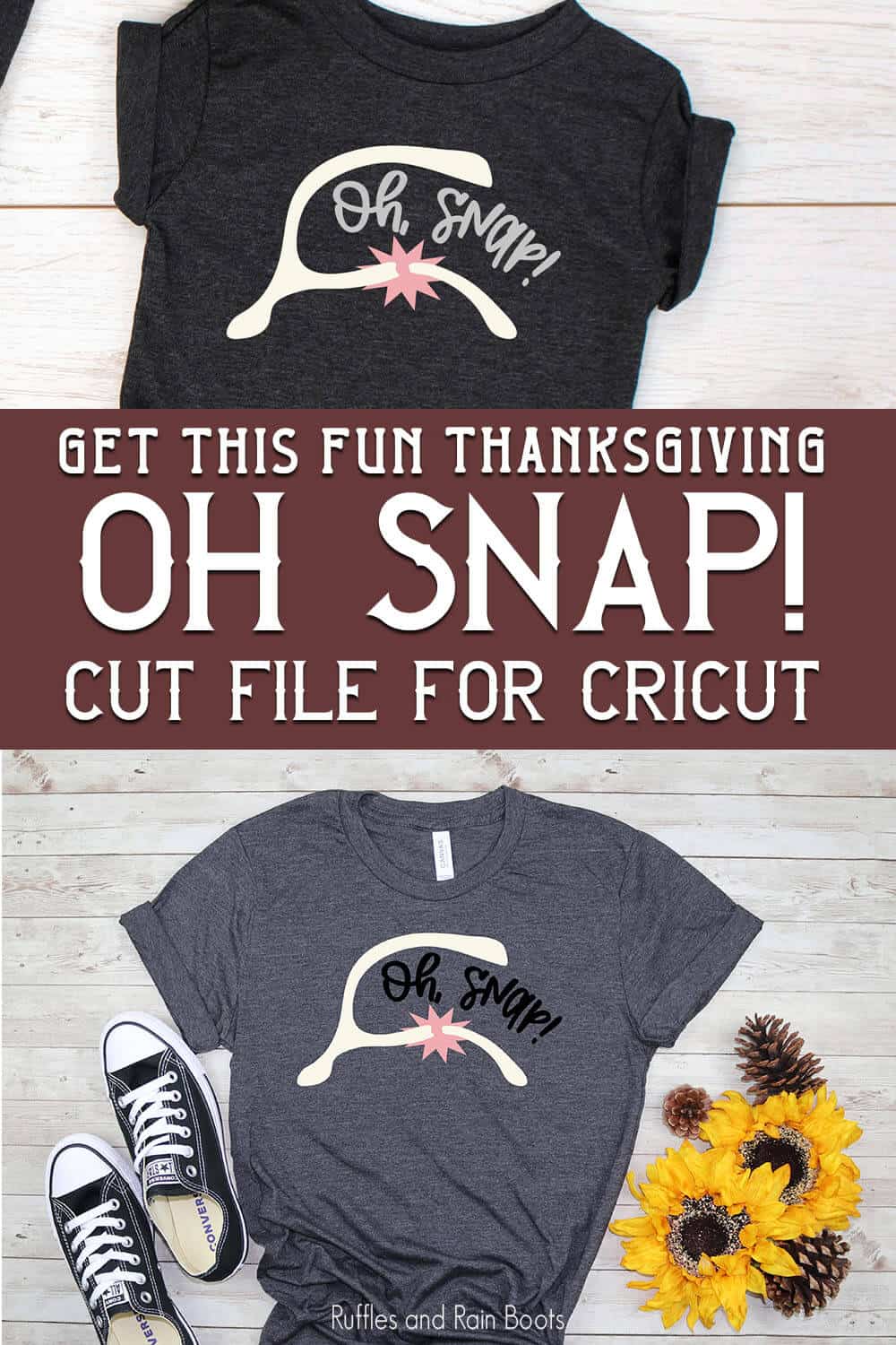 photo collage of wishbone oh snap cut file set for thanksgiving with text which reads get this fun thanksgiving oh snap! cut file for cricut