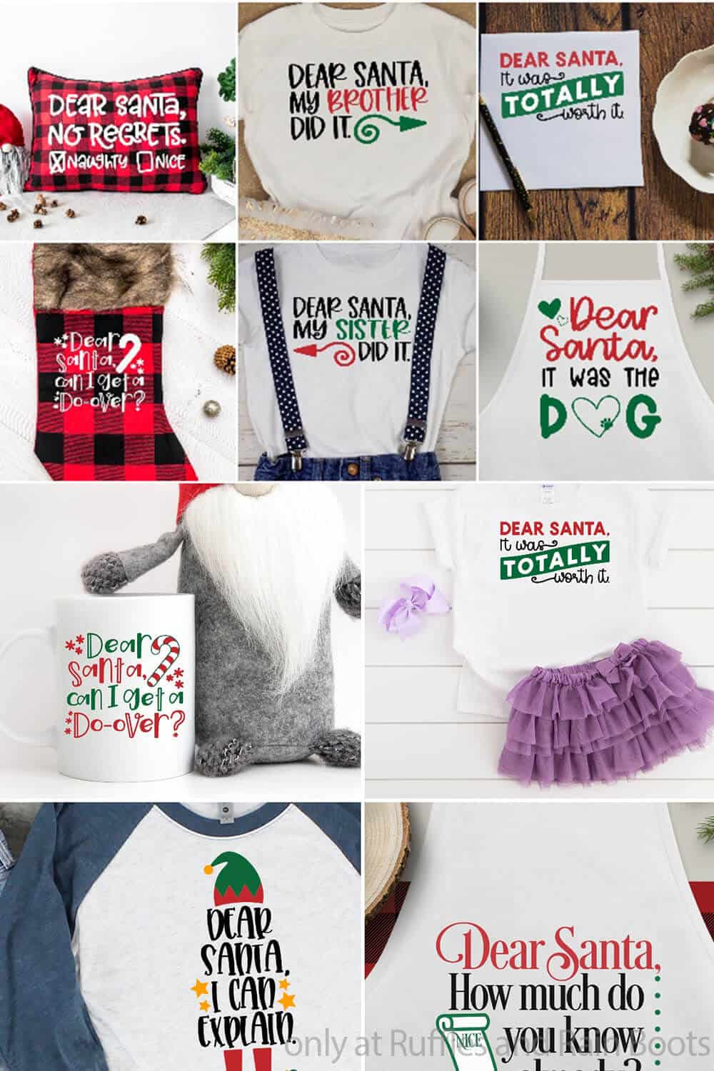 photo collage of christmas cut file set for cricut or silhouette with funny dear santa no regrets phrases