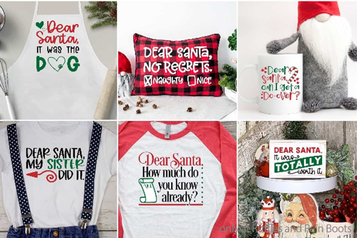 photo collage of christmas cut file set for cricut or silhouette with funny dear santa the dog did it phrases