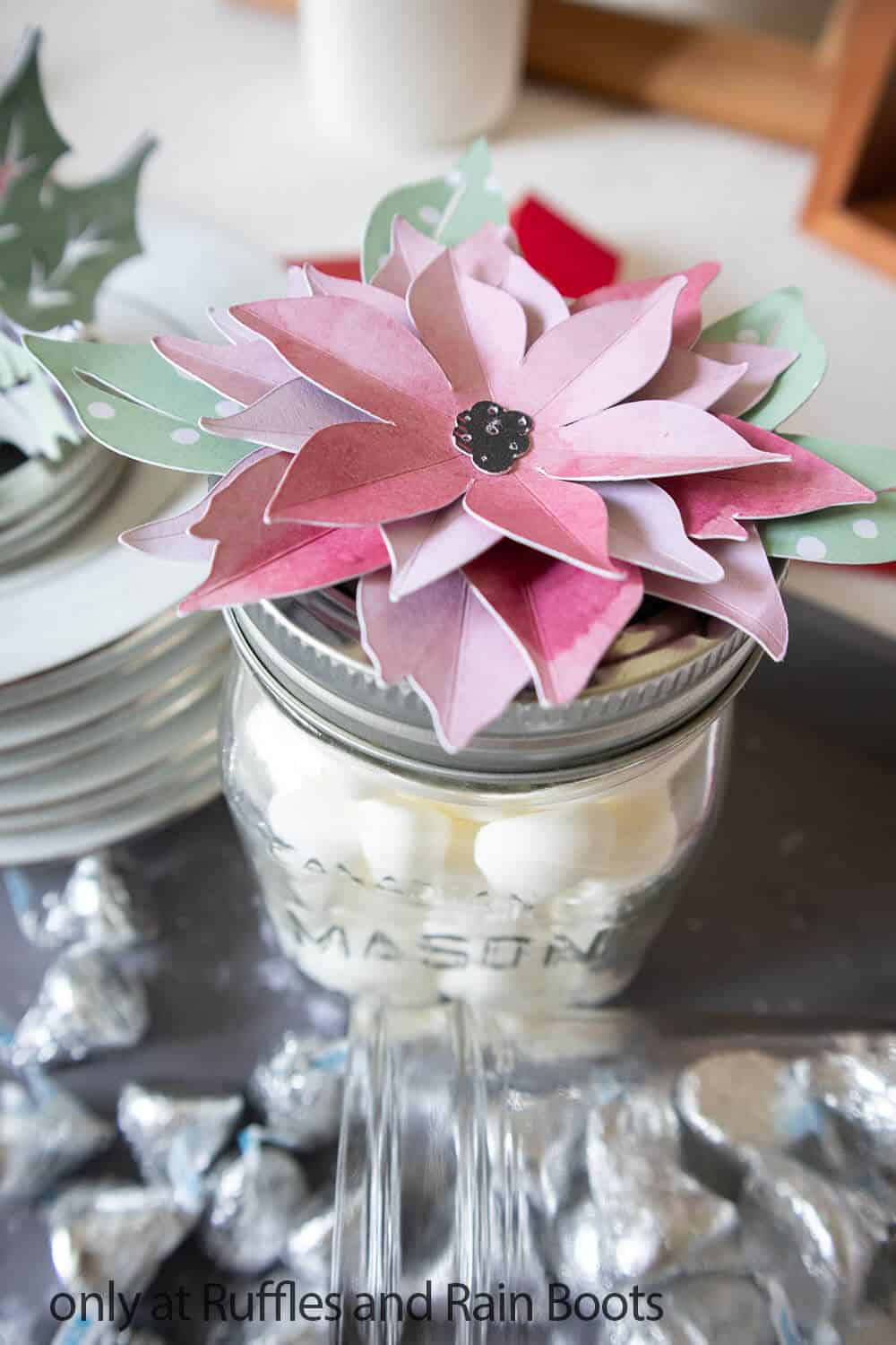 diy paper flower poinsettia for a jar topper