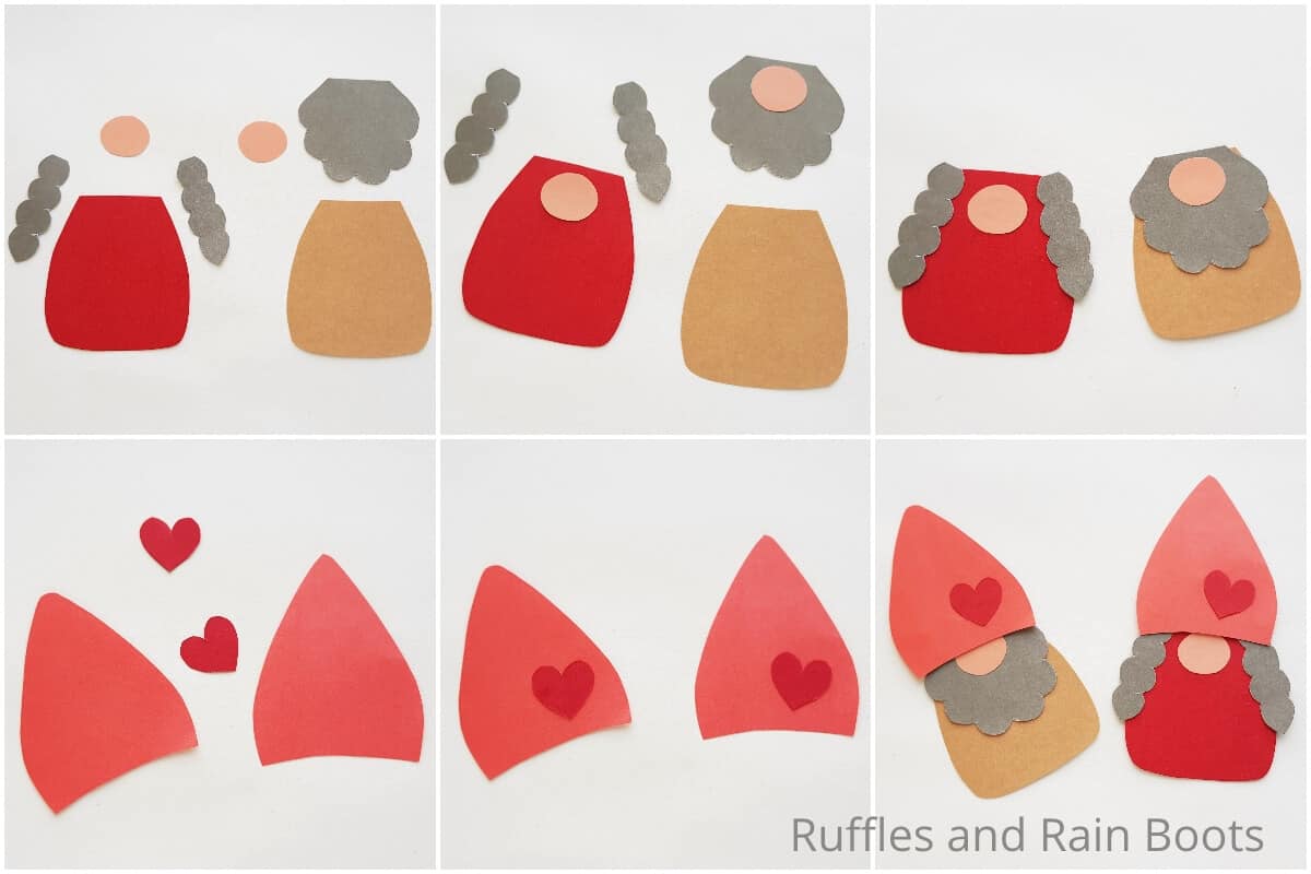 photo collage tutorial of how to make a gnome popsicle stick puppet