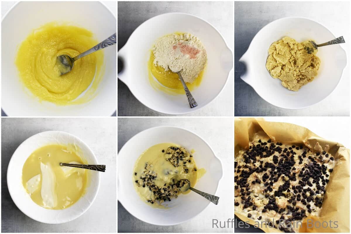 photo collage tutorial of how to make cookie dough fudge