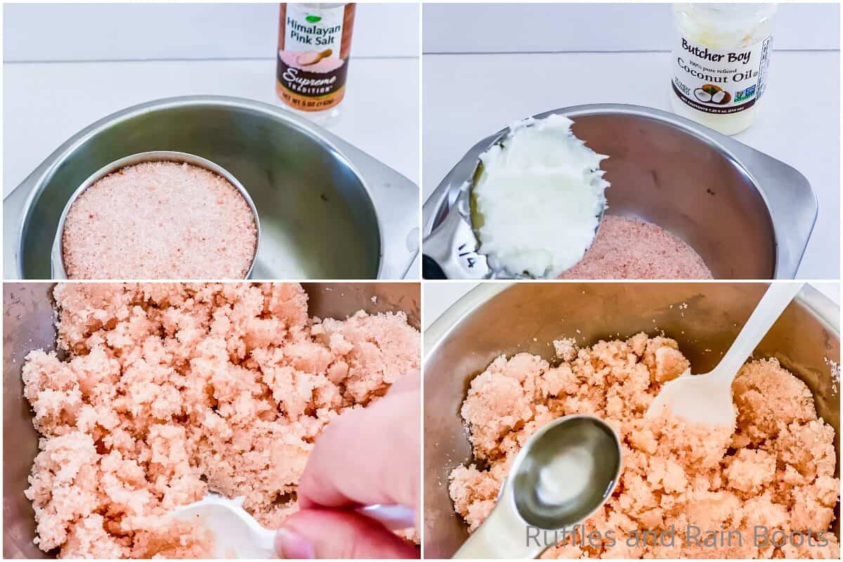 photo collage tutorial of how to make himalayan salt scrub
