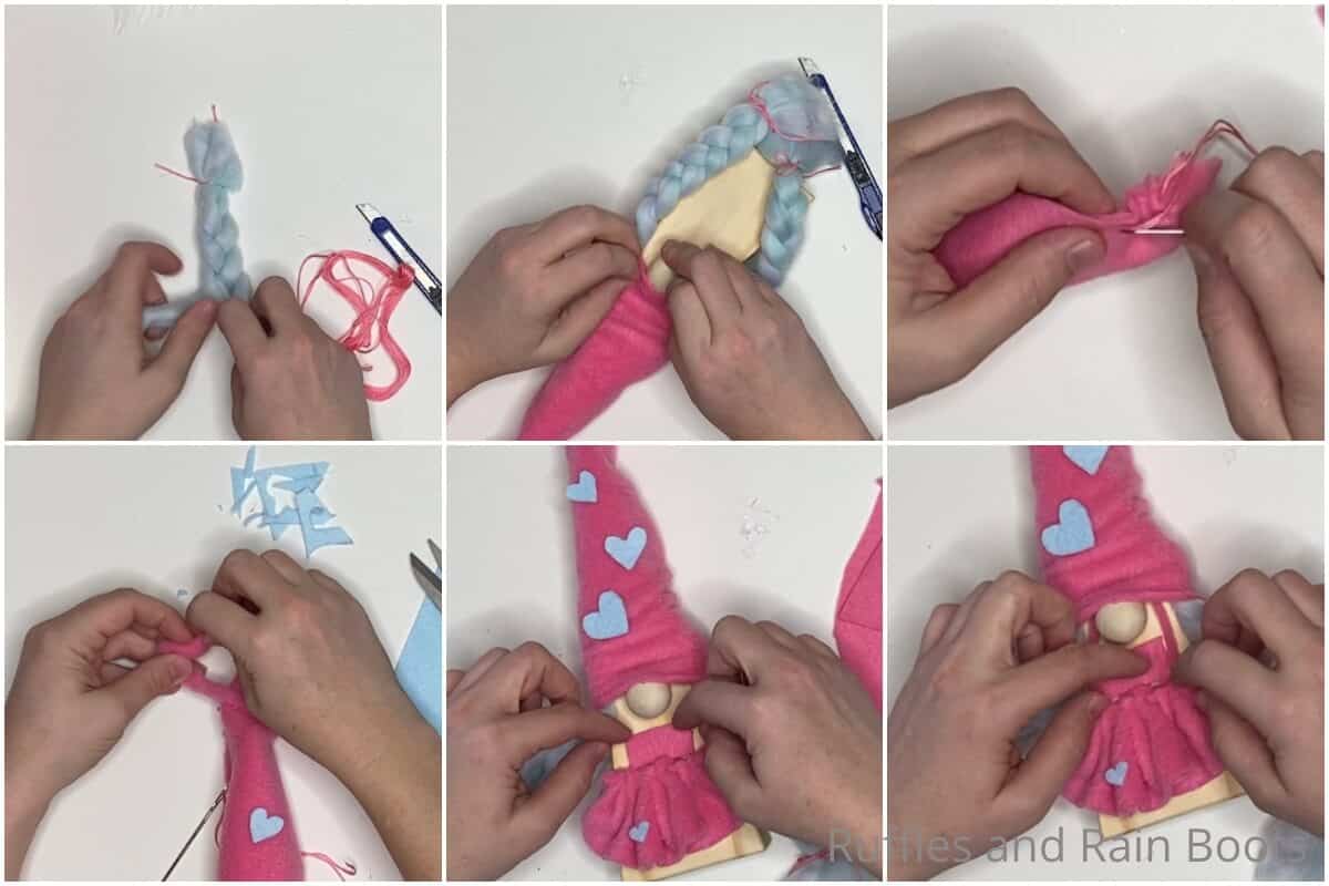 photo collage tutorial of how to make wooden gnomes for valentines