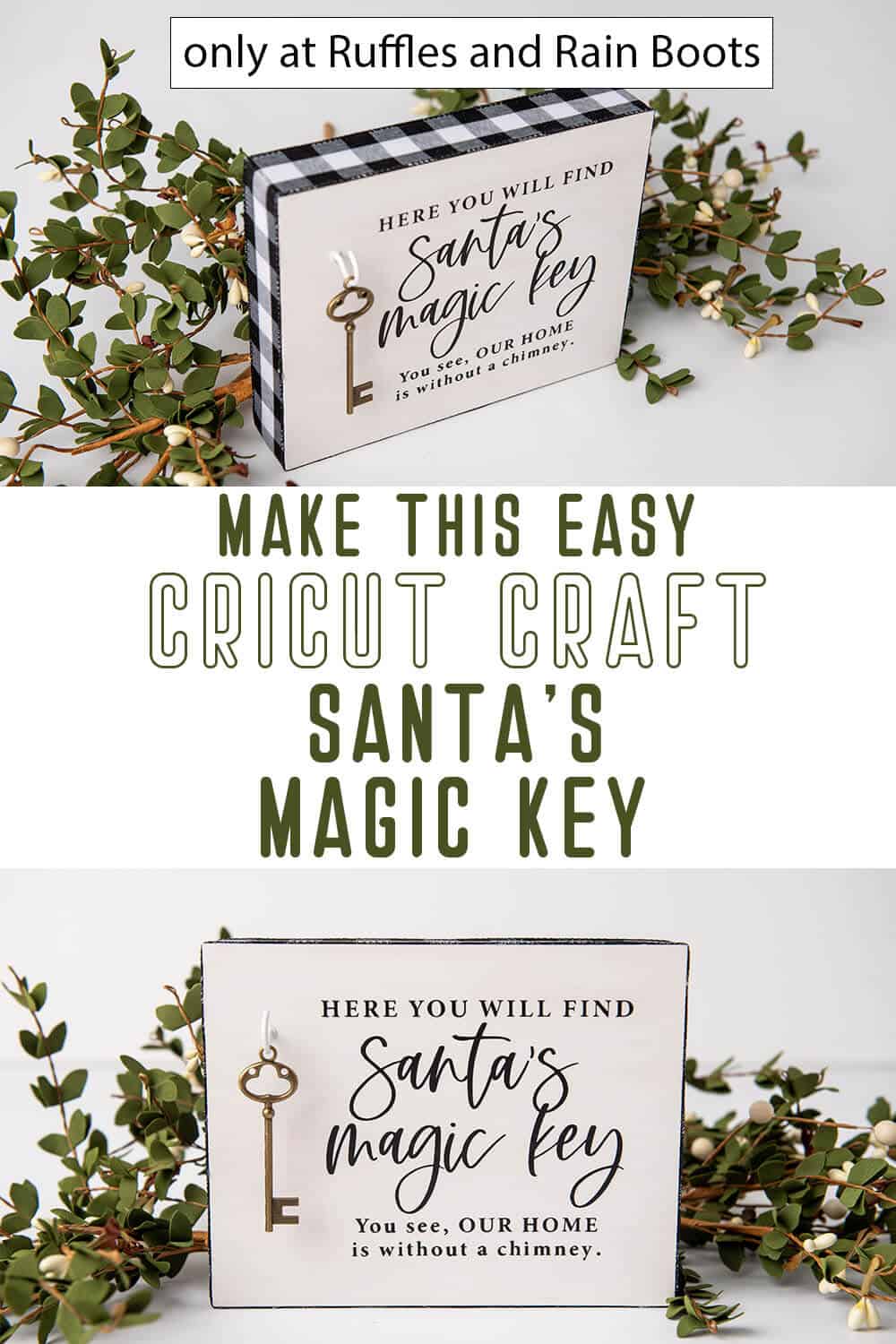 photo collage of santa's magic key cricut file set with text which reads make this easy cricut craft santa's magic key