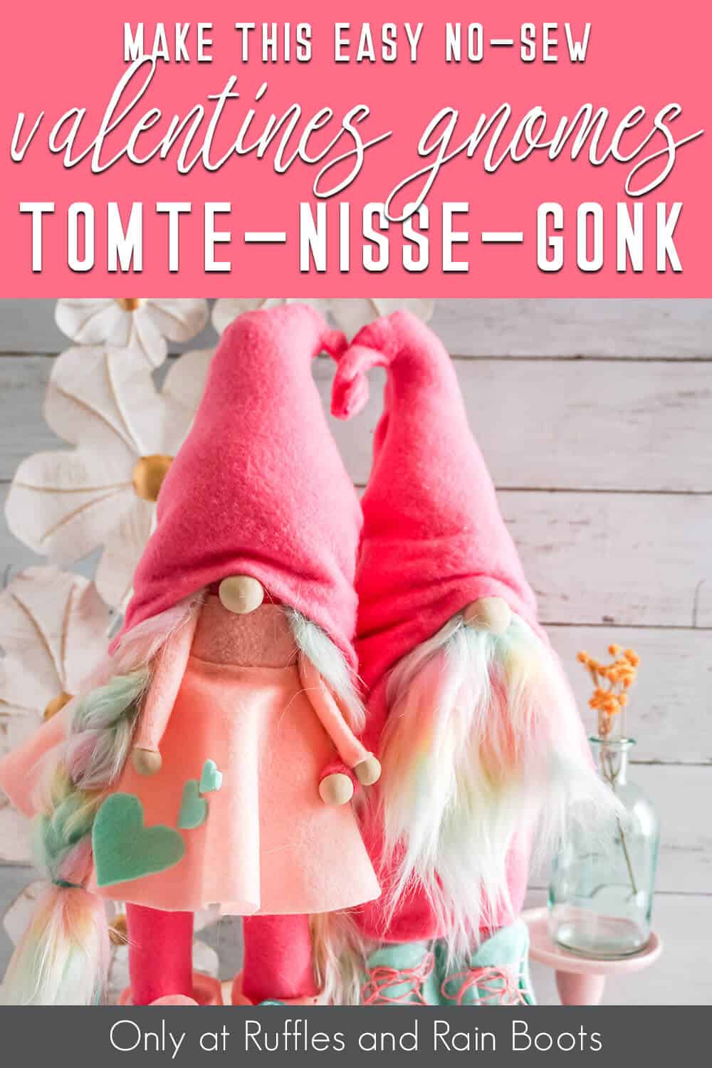 valentines gnome pattern with a no-sew option with text which reads make this easy no-sew valentines gnome tomte - nisse - gonk