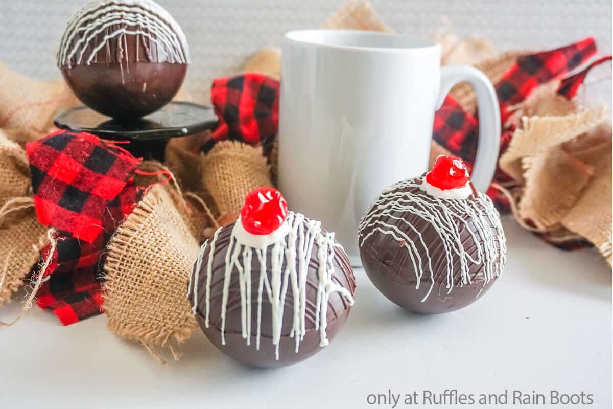 cherry and chocolate hot cocoa bombs