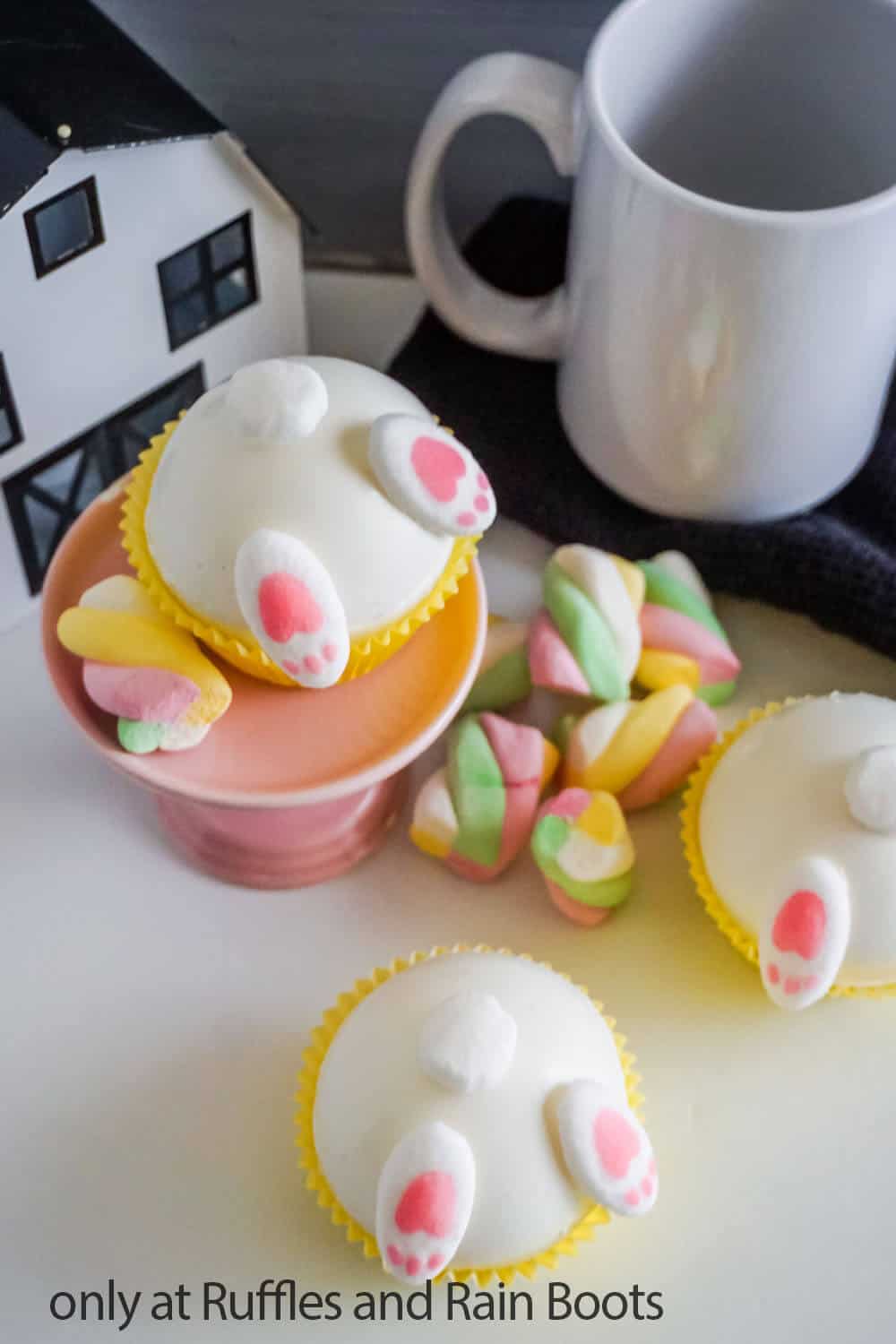 overhead view of easter bunny hot chocolate bombs
