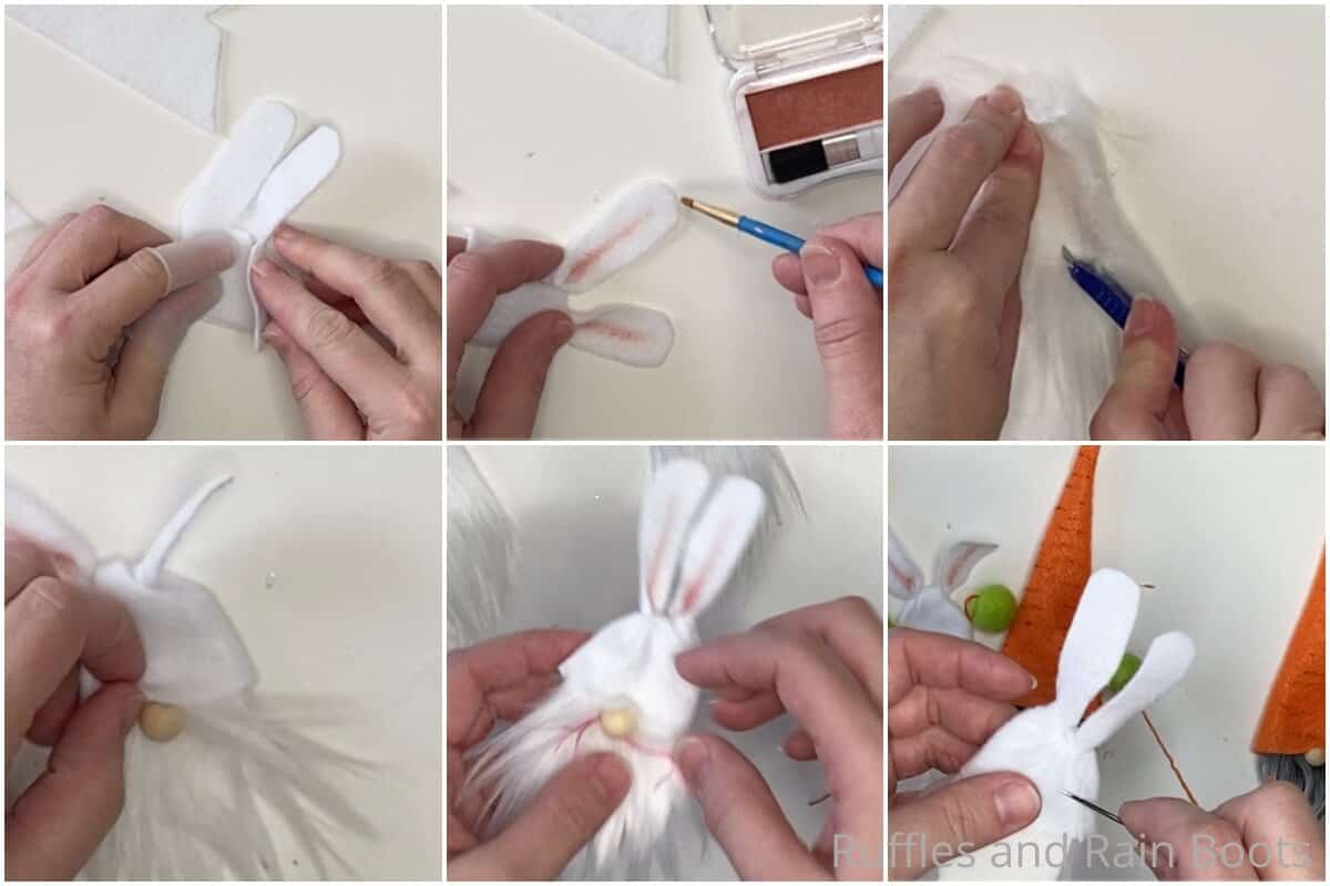 photo collage tutorial of how to make an easter bunny gnome garland