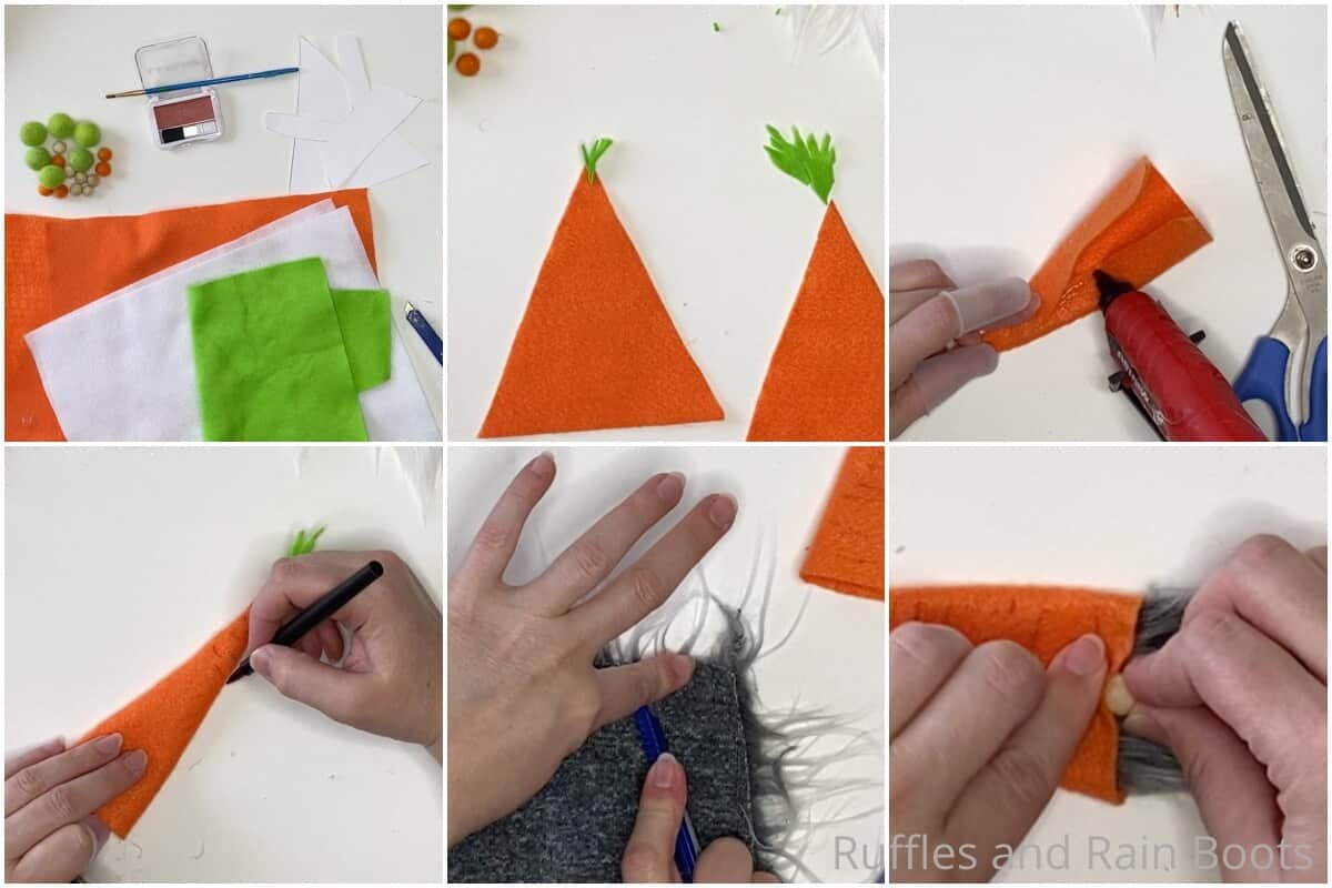 photo collage tutorial of how to make an easter gnome garland