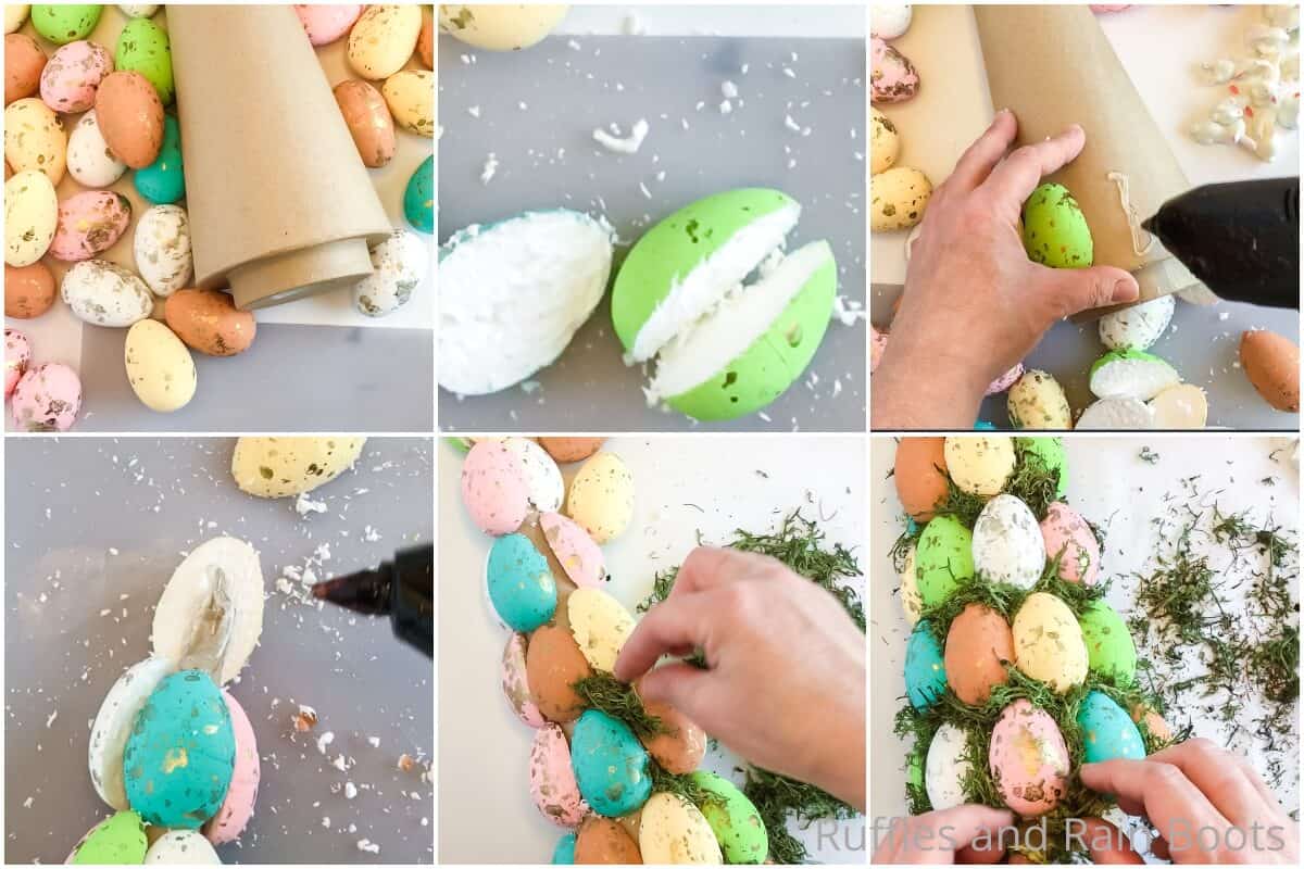 photo collage tutorial of how to make an easter tree for easter farmhouse decor