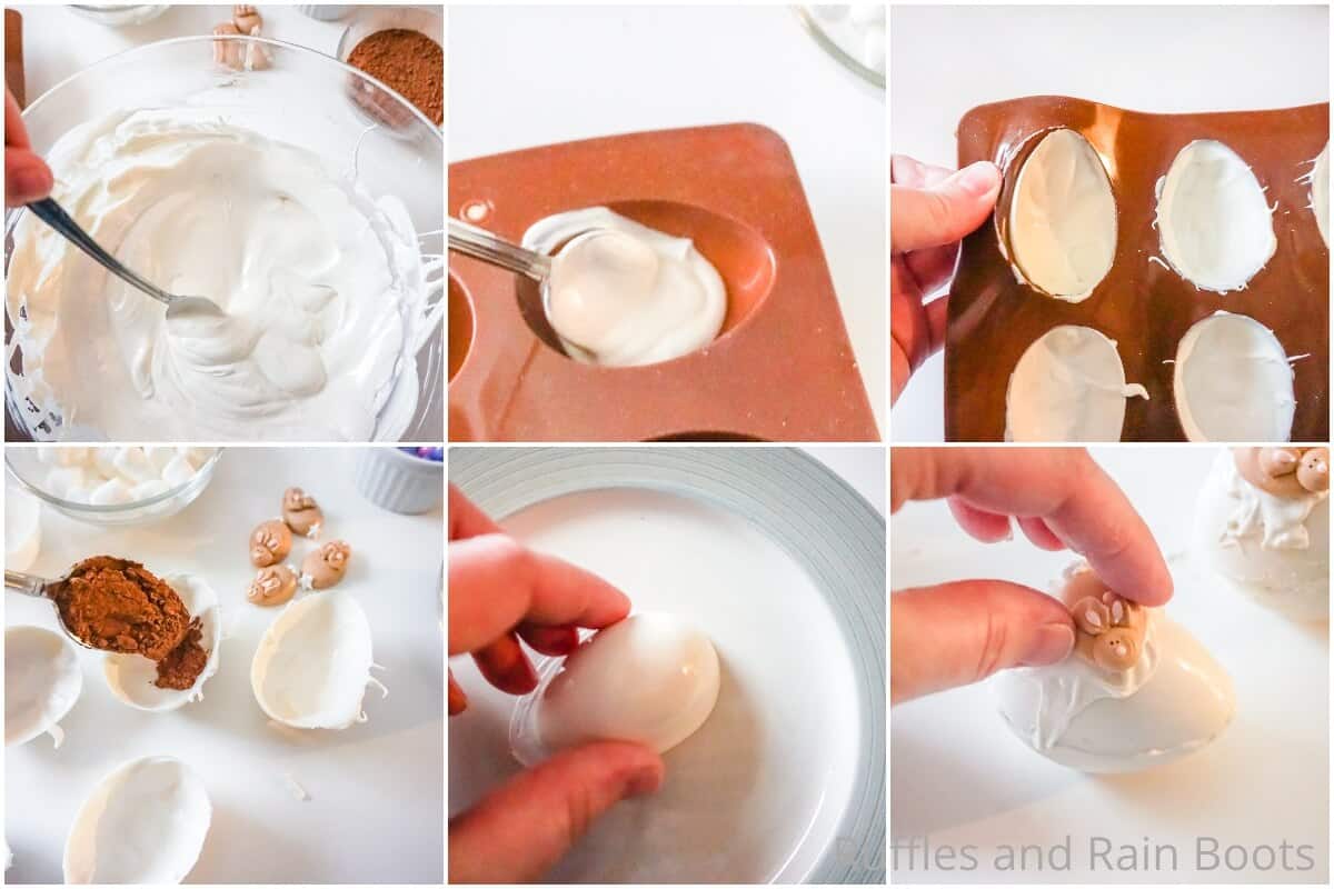 photo collage tutorial of how to make easter egg hot cocoa bombs