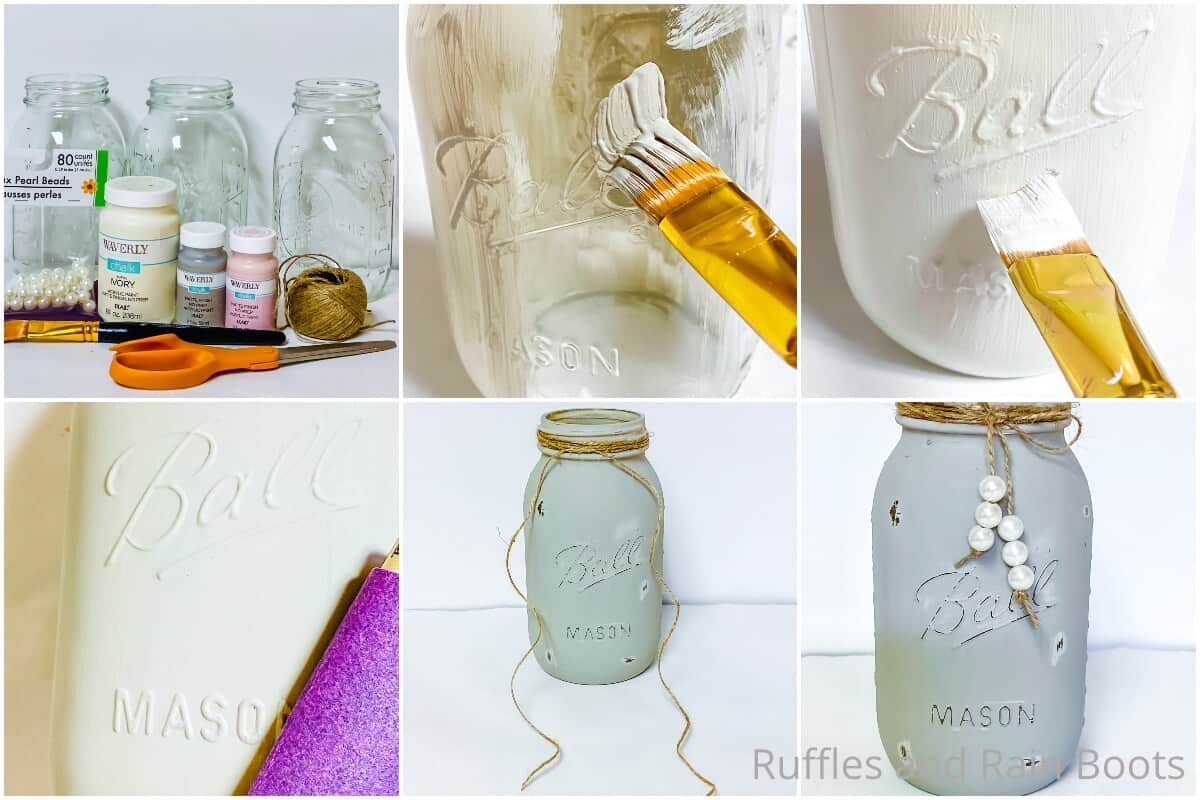 photo collage tutorial of how to make pastel painted jars