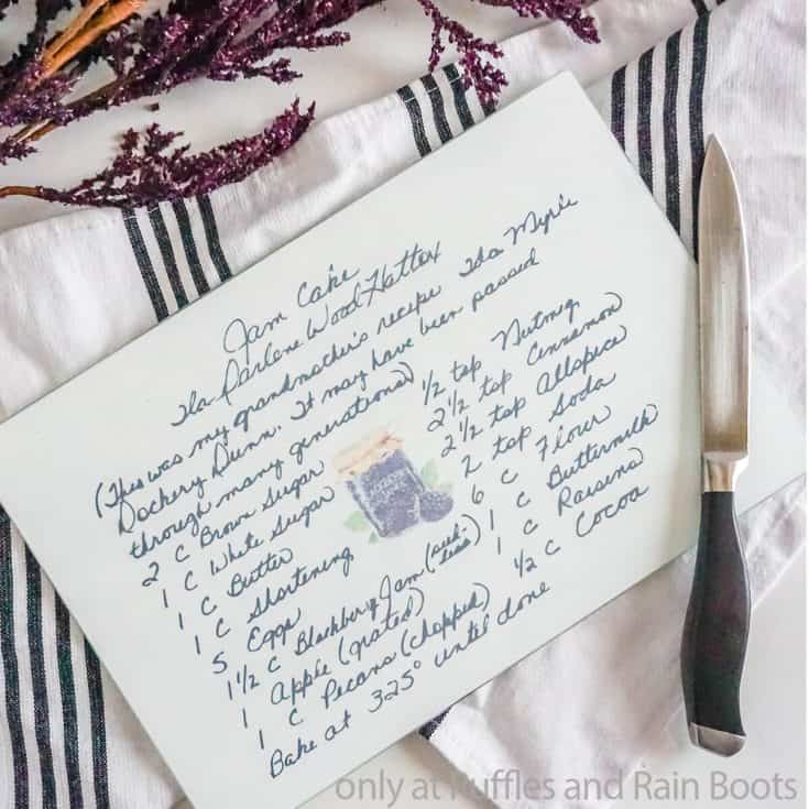 sublimation cutting board with an heirloom recipe