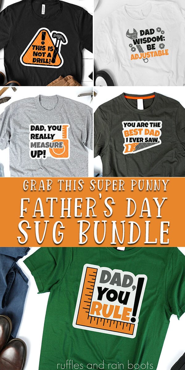 photo collage of cut file bundle for fathers day cricut crafts with text which reads grab this super punny father's day svg bundle