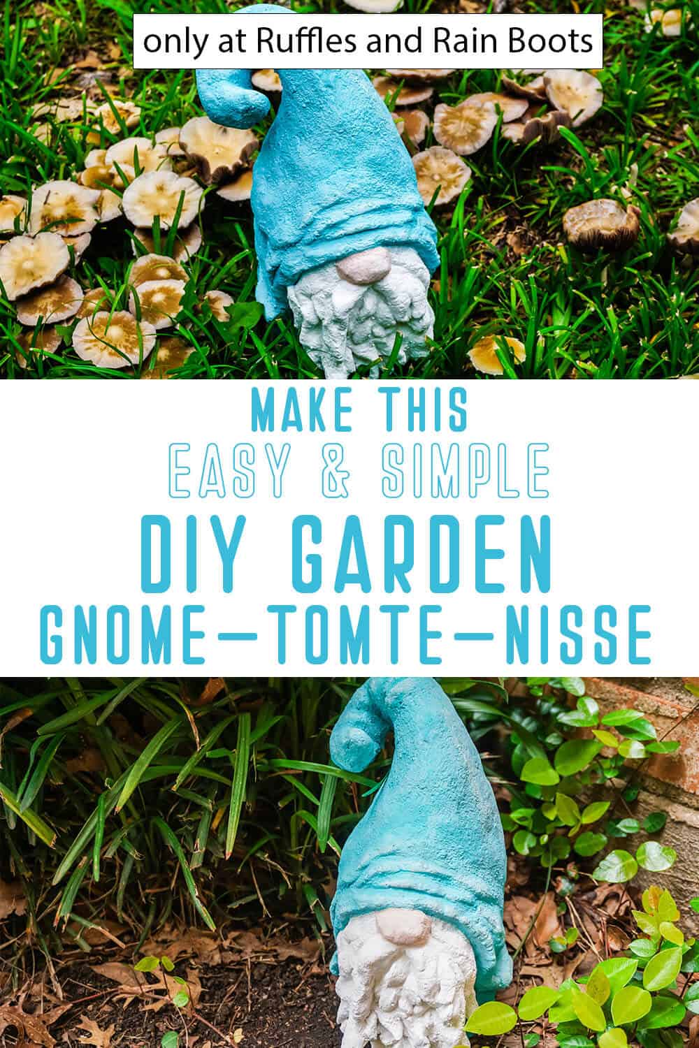 photo collage of diy garden gnome from concrete with text which reads make this easy and simple diy garden gnome tomte nisse