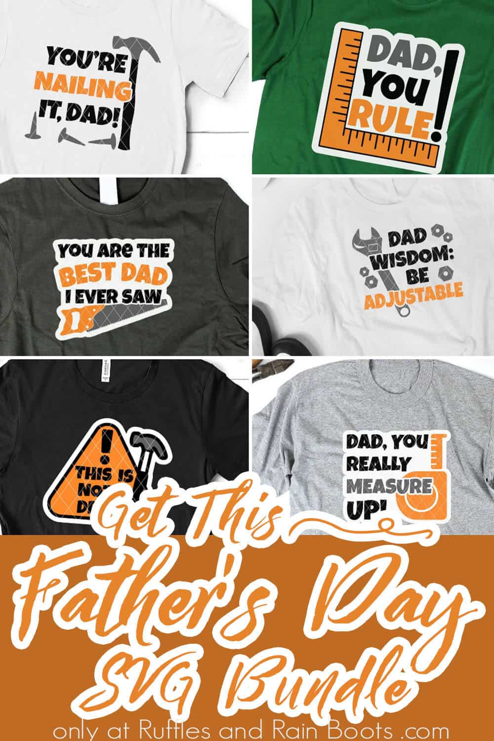 photo collage of funny fathers day cut file set with text which reads get this father's day svg bundle