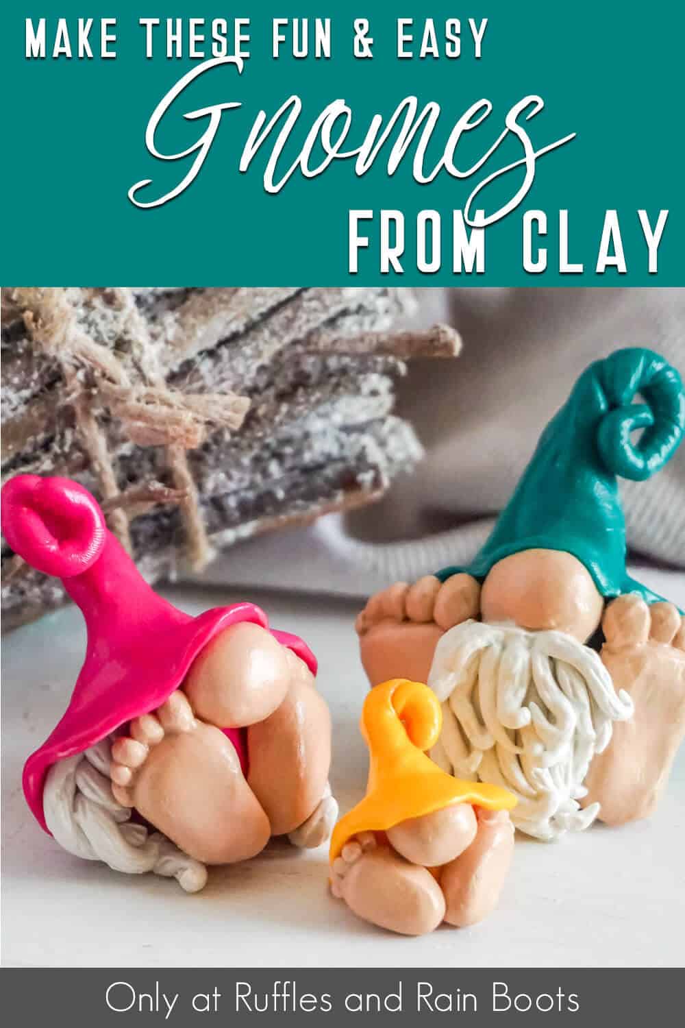 gnomes sculpting tutorial with text which reads make these fun and easy gnomes from clay