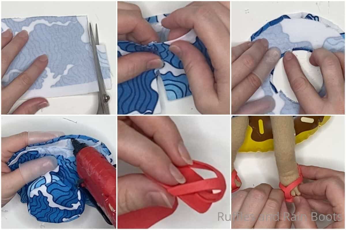 photo collage tutorial of how to make a pool floatie gnome pattern
