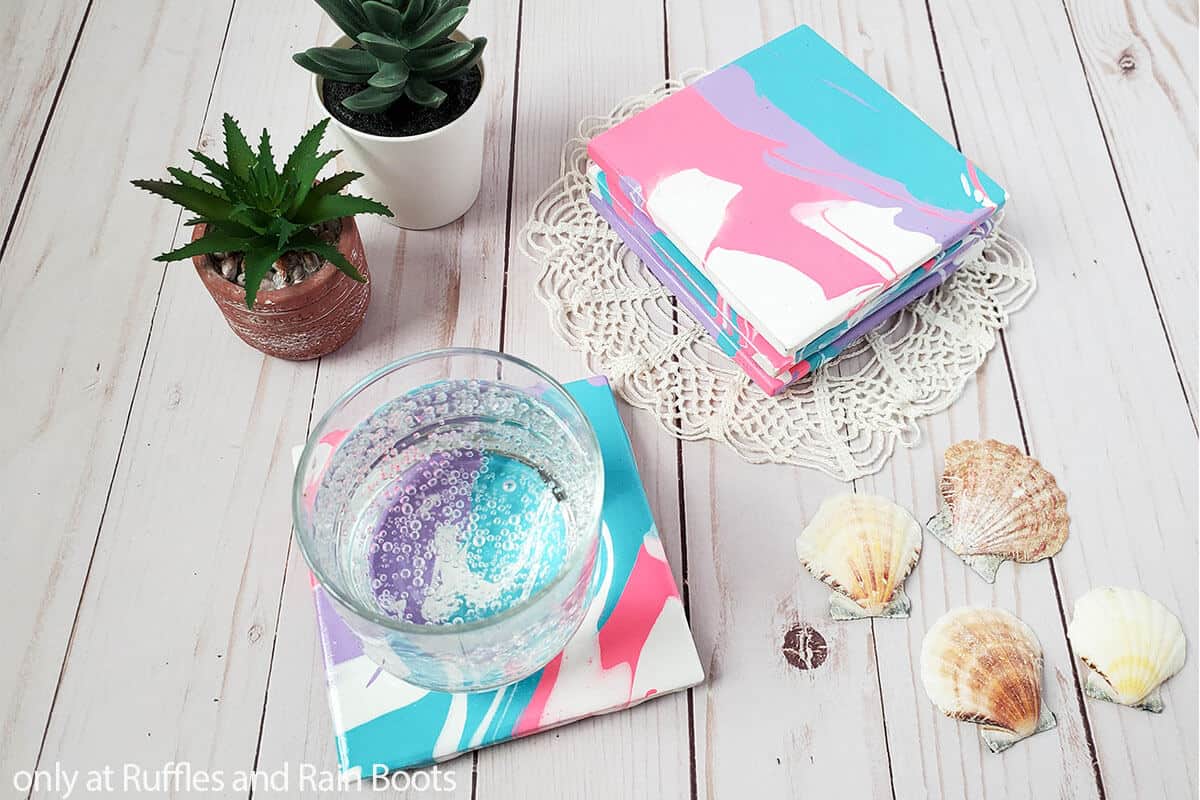 paint pour coasters summer craft for beginners