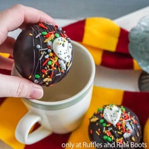 Easy Harry Potter Hot Cocoa Bombs Made with Hedwig and Black Chocolate
