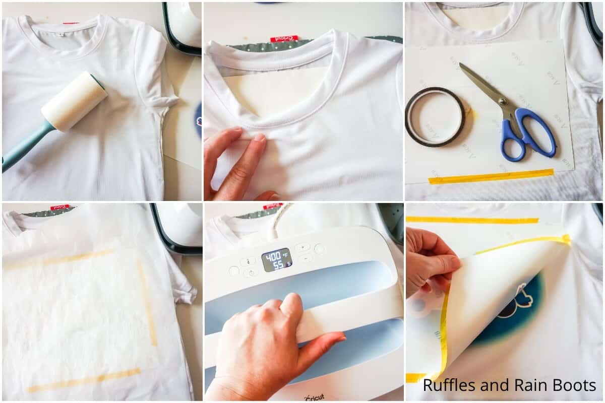 photo collage tutorial of how to make a retro summer sublimation shirt