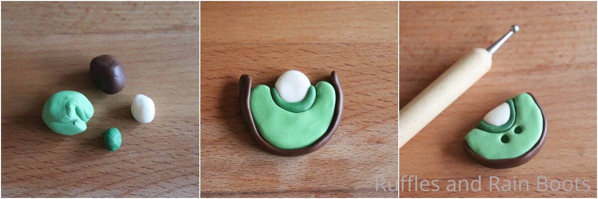 photo collage tutorial of how to make clay kiwi