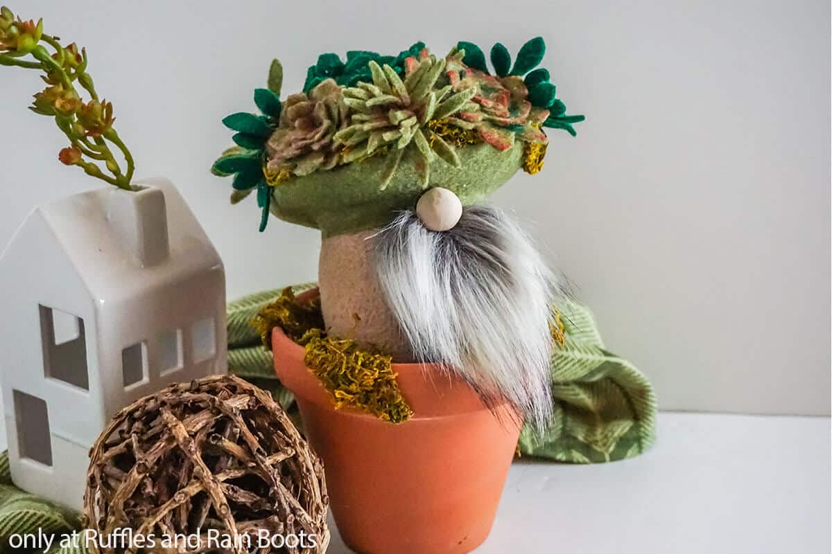 no-sew gnome with succulent on top