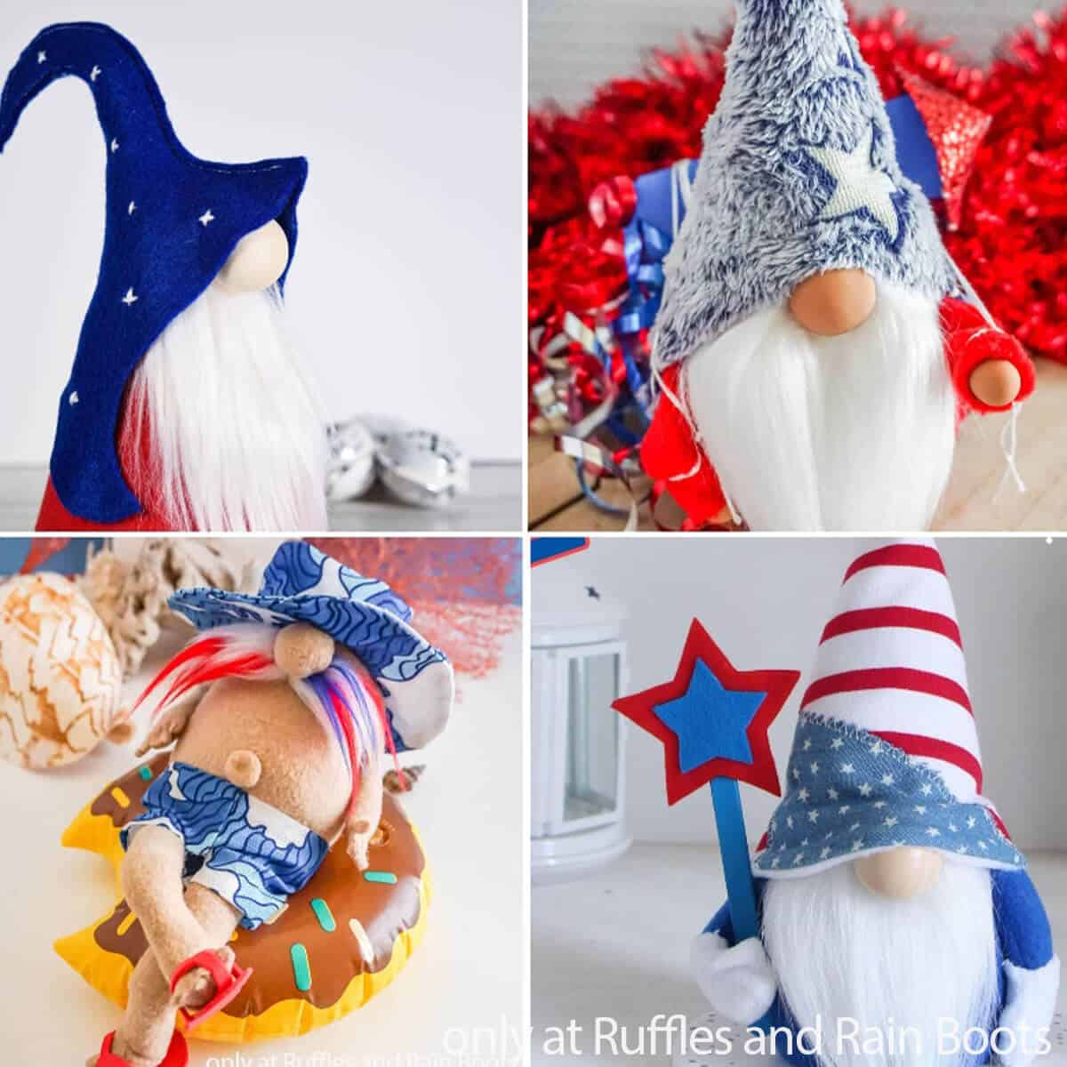 photo collage of the best july 4th gnome patterns and tutorials