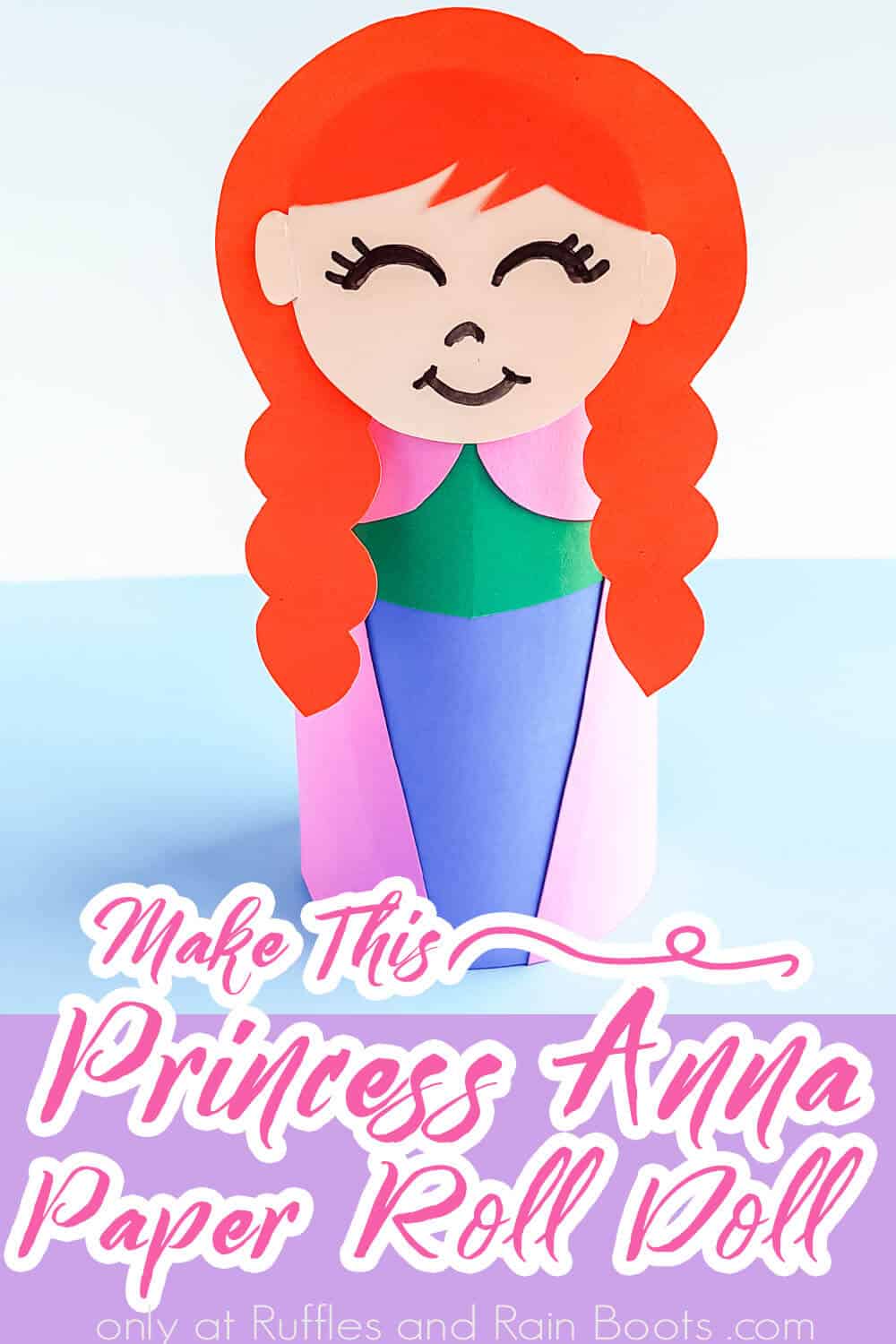 frozen anna paper craft for kids with text which reads make this princess anna paper roll doll