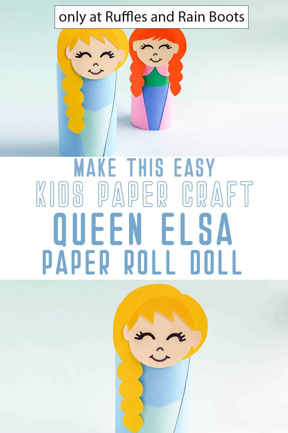 photo collage of frozen princess elsa paper roll doll kids craft with text which reads make this easy kids paper craft queen elsa paper roll doll
