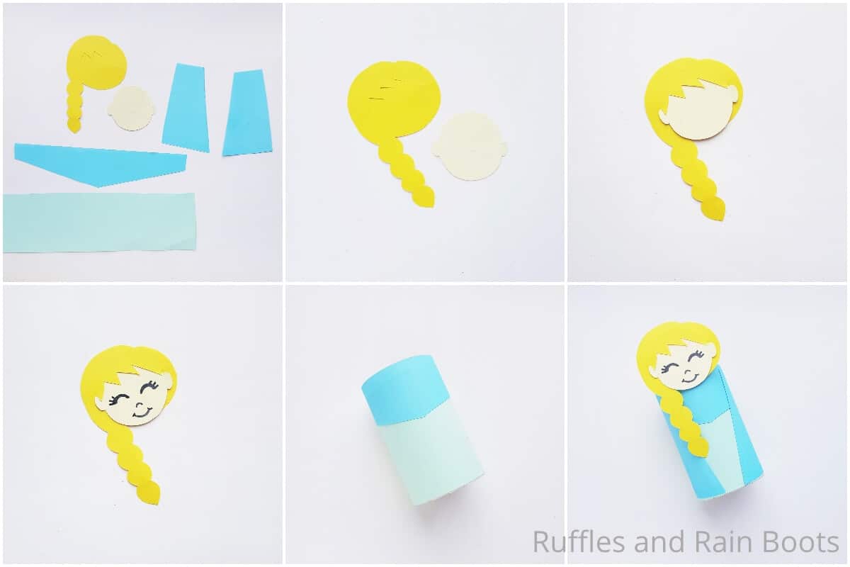 photo collage tutorial of how to make an elsa paper doll