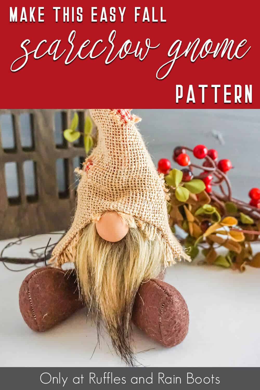 scarecrow gnome pattern set with text which reads make this easy fall scarecrow gnome pattern