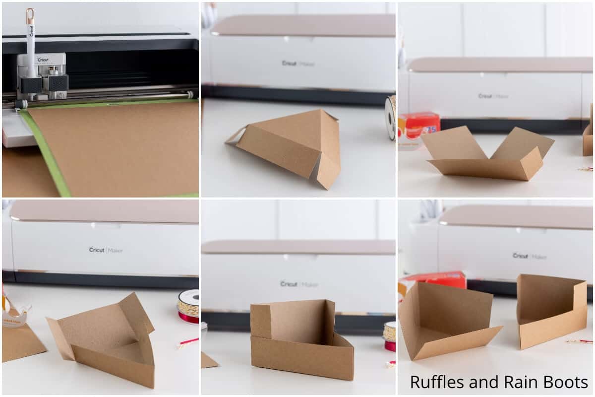 photo collage tutorial of how to make a pie slice box cricut craft