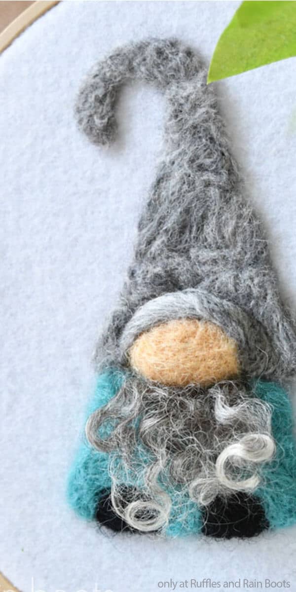 needled felted gnome 2d wall art