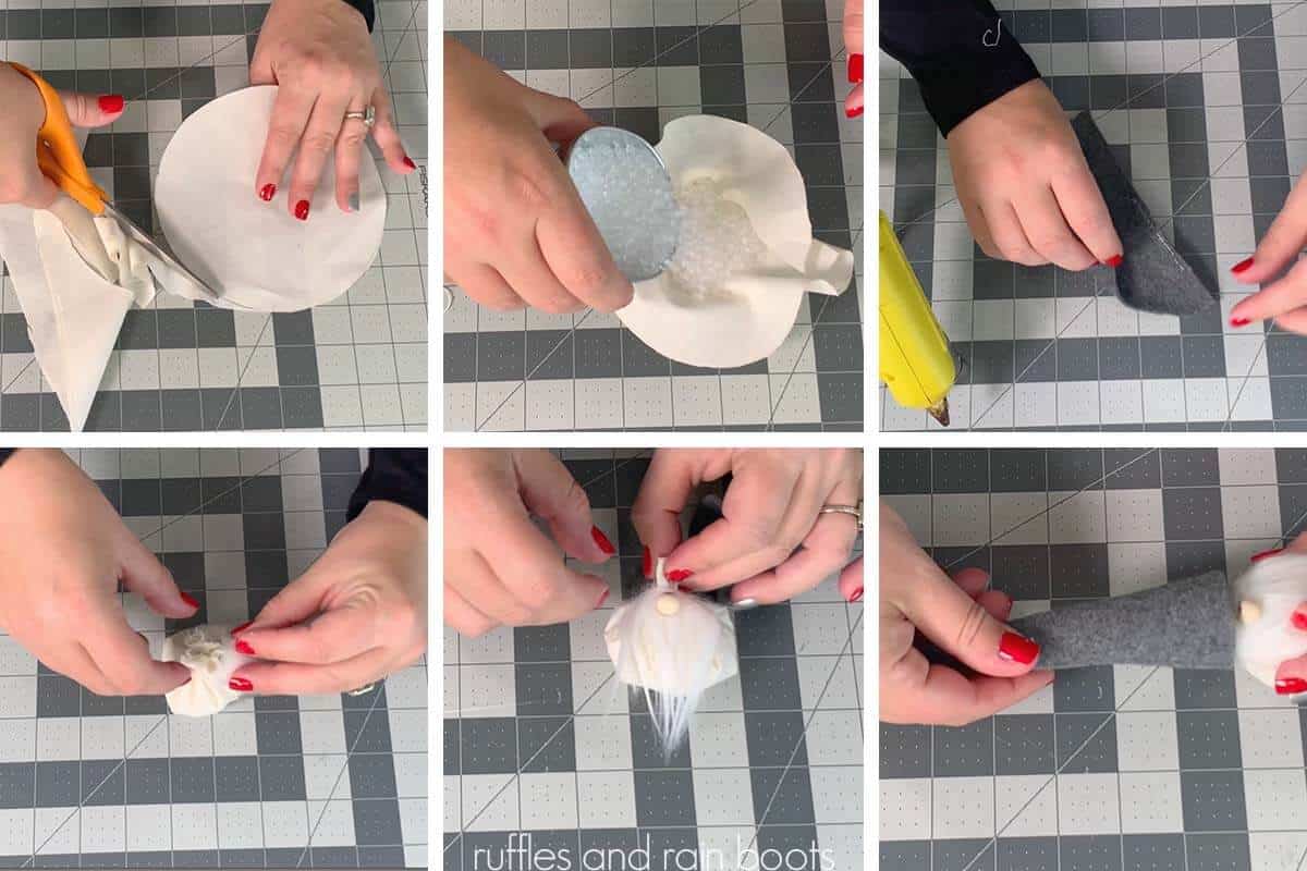 step by step tutorial on how to make a tiny tiered tray gnome without sewing anything