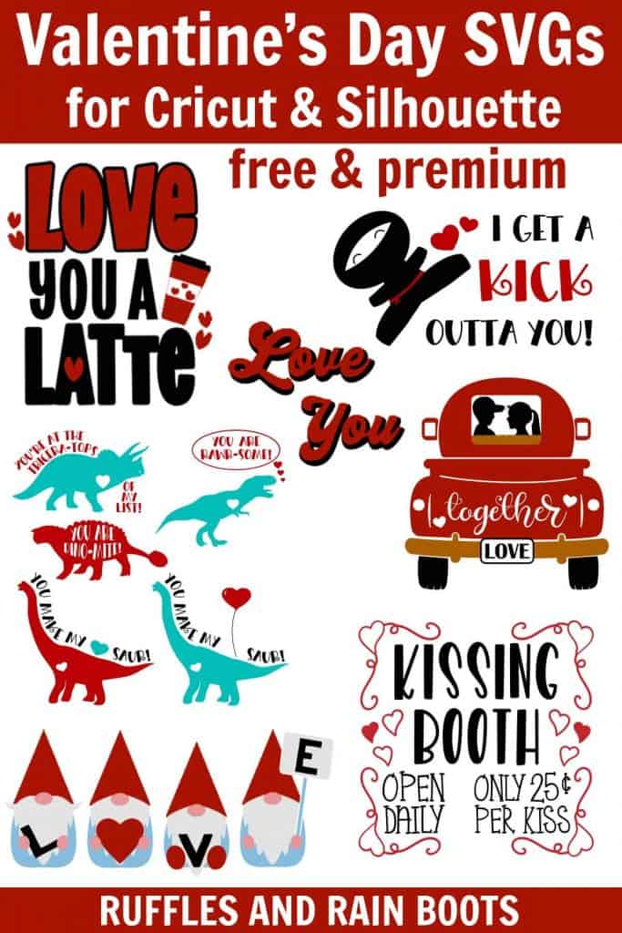 vertical image showing premium and free SVG with text which reads Valentine's Day SVG for Cricut and Silhouette